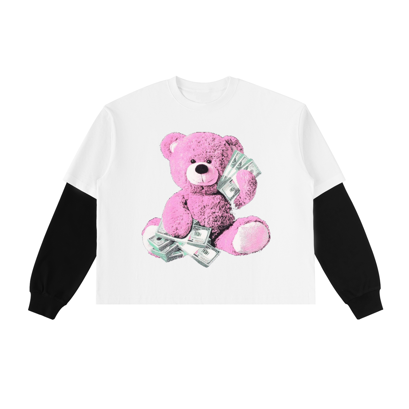 Layered Contrast Sleeve Cotton T-Shirt