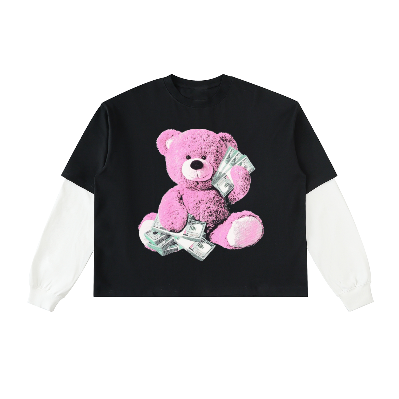 Layered Contrast Sleeve Cotton T-Shirt